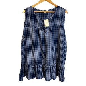 NWT‎ Suzanne Betro Weekend Blue Gingham Sleeveless Top Blouse 4X